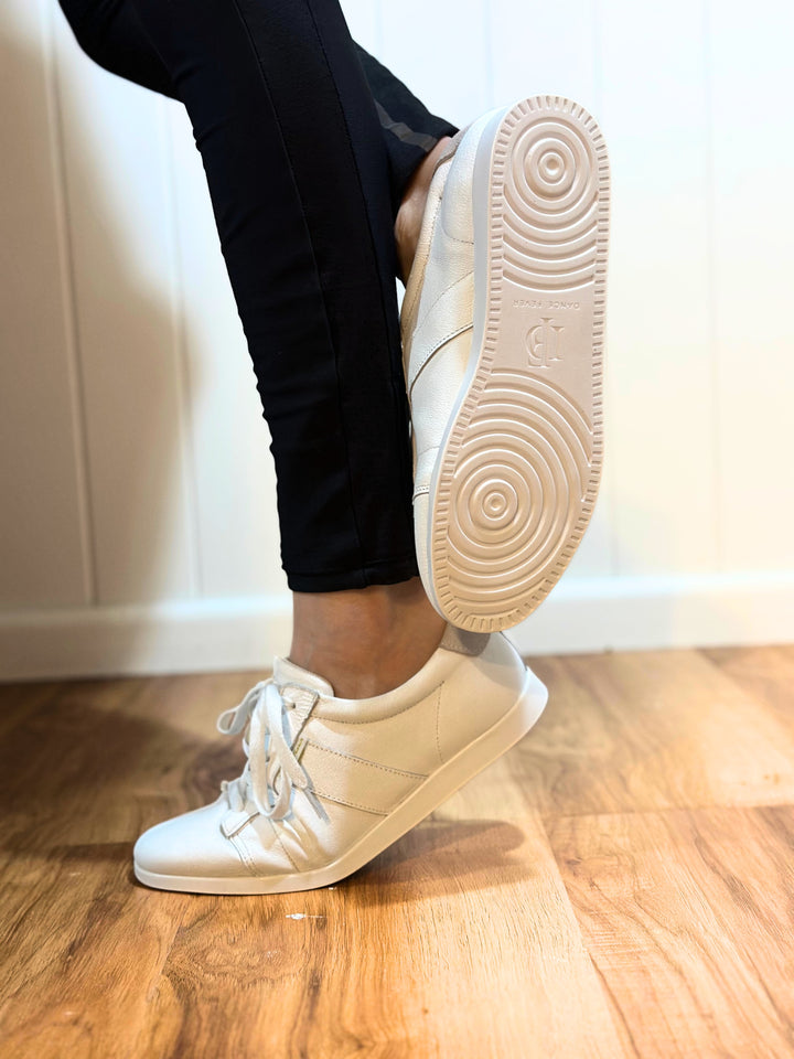 Premium White Leather Raised Pivot Point Spin Spots Dance Sneaker