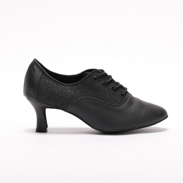 2063A - Ladies, 2.25 inch, Standard, Teaching and Practice Dance Shoe. (Available in Black Leather with Ultra Fine Glitter).