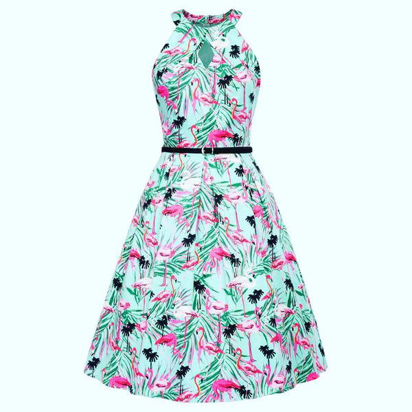BP4602 - Ladies Retro Dress in Flamingo Print