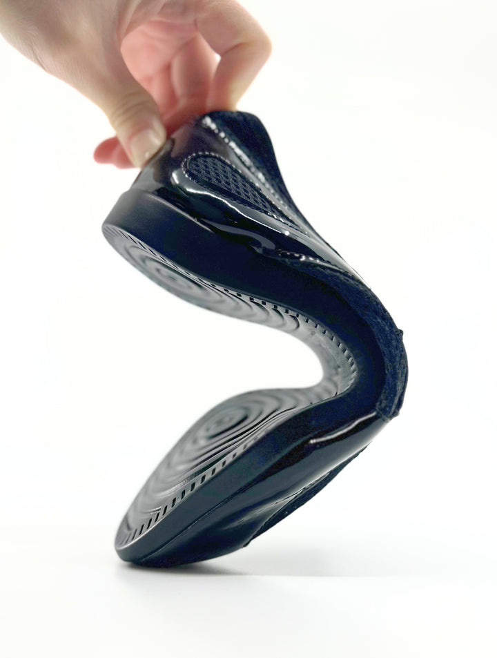 Premium Men's Dance Sneaker With Raised Duo Pivot Spin Spot In Black Patent And Micro Netting