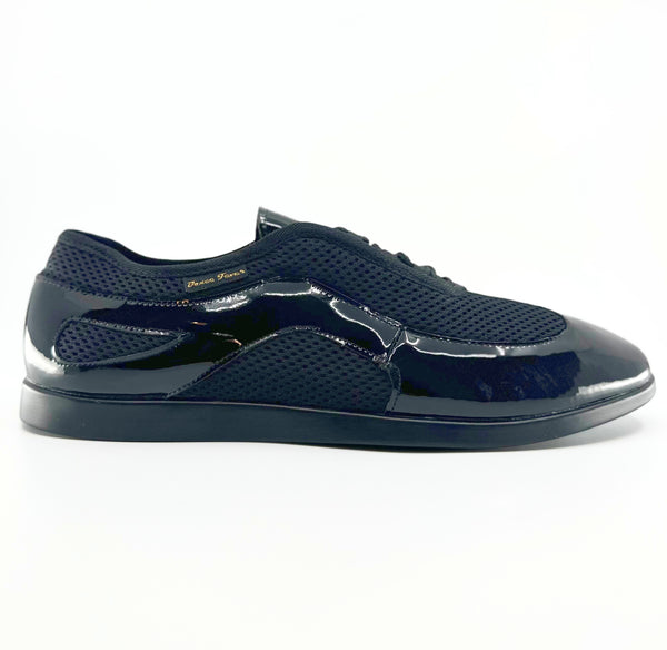 Premium Men's Dance Sneaker With Raised Duo Pivot Spin Spot In Black Patent And Micro Netting