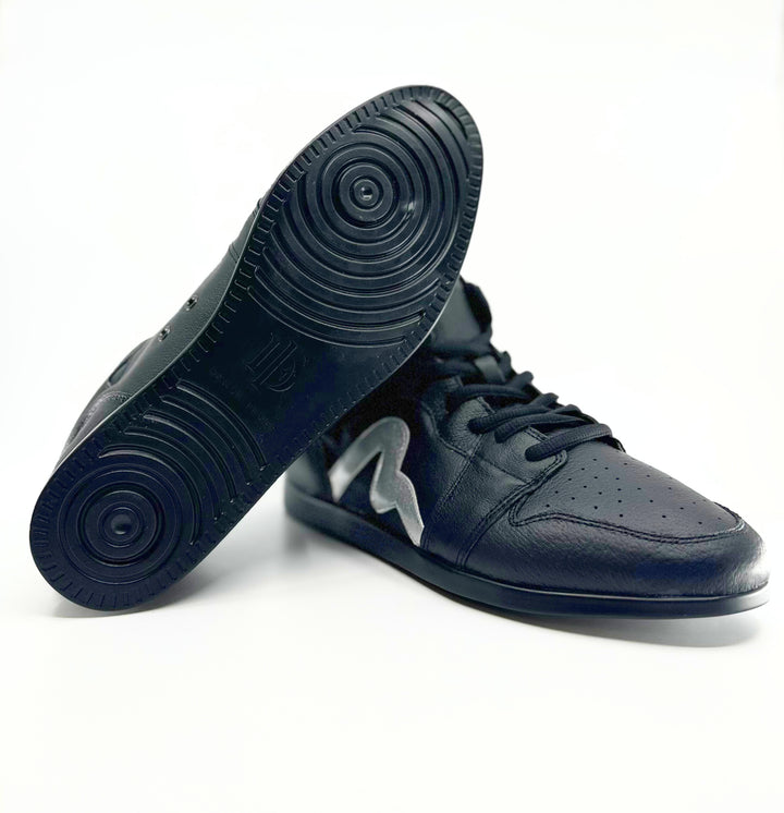 Premium Men's High Top Dance Sneaker In Black Leather Featuring Raised Duo Pivot Spin Spots Out Sole