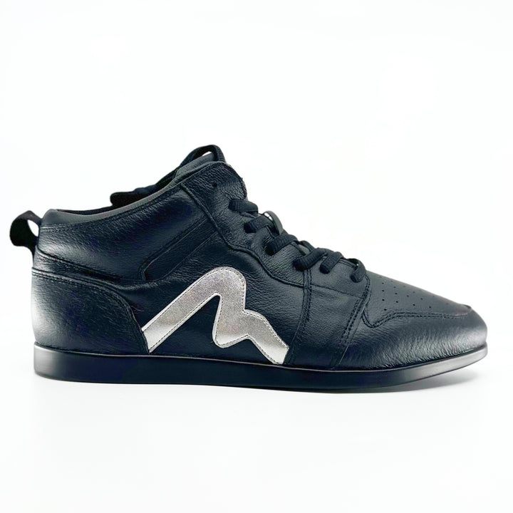 Premium Men's High Top Dance Sneaker In Black Leather Featuring Raised Duo Pivot Spin Spots Out Sole