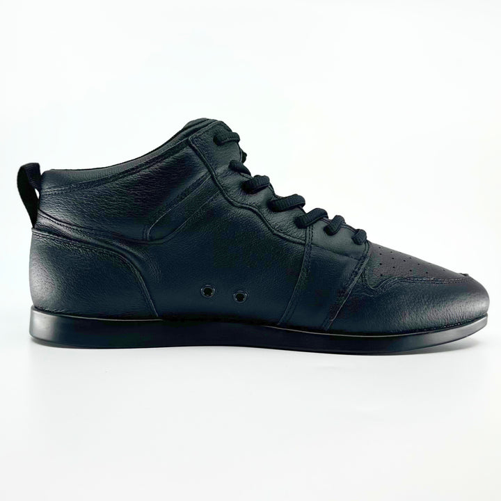 Premium Men's High Top Dance Sneaker In Black Leather Featuring Raised Duo Pivot Spin Spots Out Sole