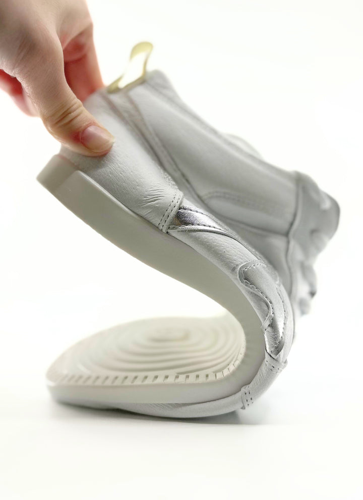 Premium Men's High Top Dance Sneaker In White Leather Featuring Raised Duo Pivot Spin Spots Out Sole