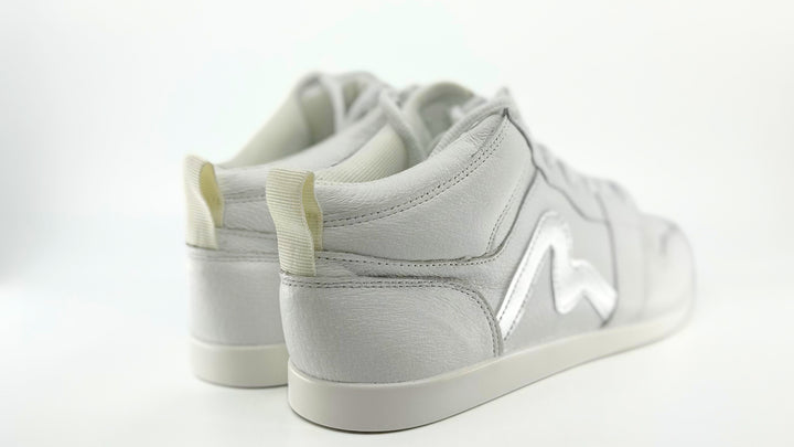 Premium Men's High Top Dance Sneaker In White Leather Featuring Raised Duo Pivot Spin Spots Out Sole