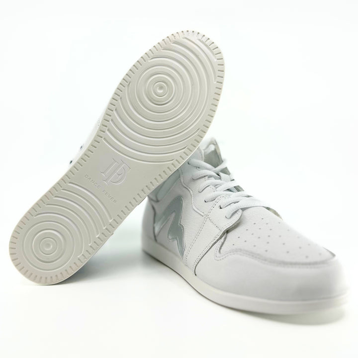 Premium Men's High Top Dance Sneaker In White Leather Featuring Raised Duo Pivot Spin Spots Out Sole