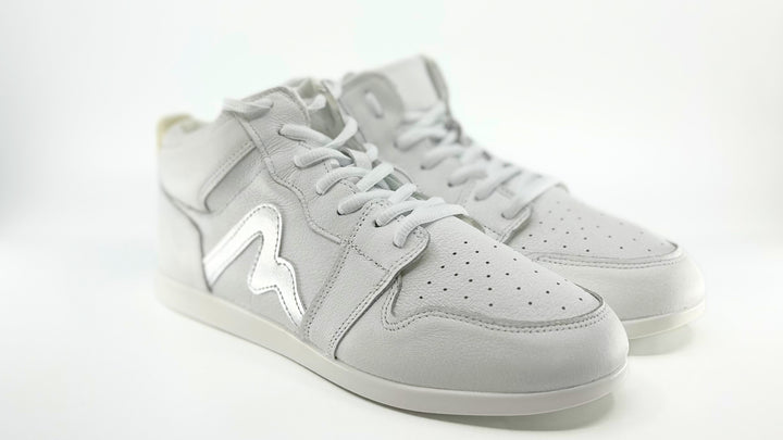 Premium Men's High Top Dance Sneaker In White Leather Featuring Raised Duo Pivot Spin Spots Out Sole