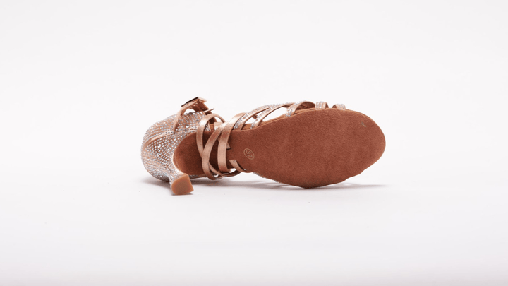 Premium Latin Dance Sandal In Beige With Diamond in 3.5 Inch Flared Heel