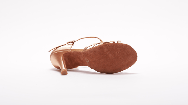 Beige Latin Dance Sandal With Tbar Design In 3.5 Inch Stiletto Heel