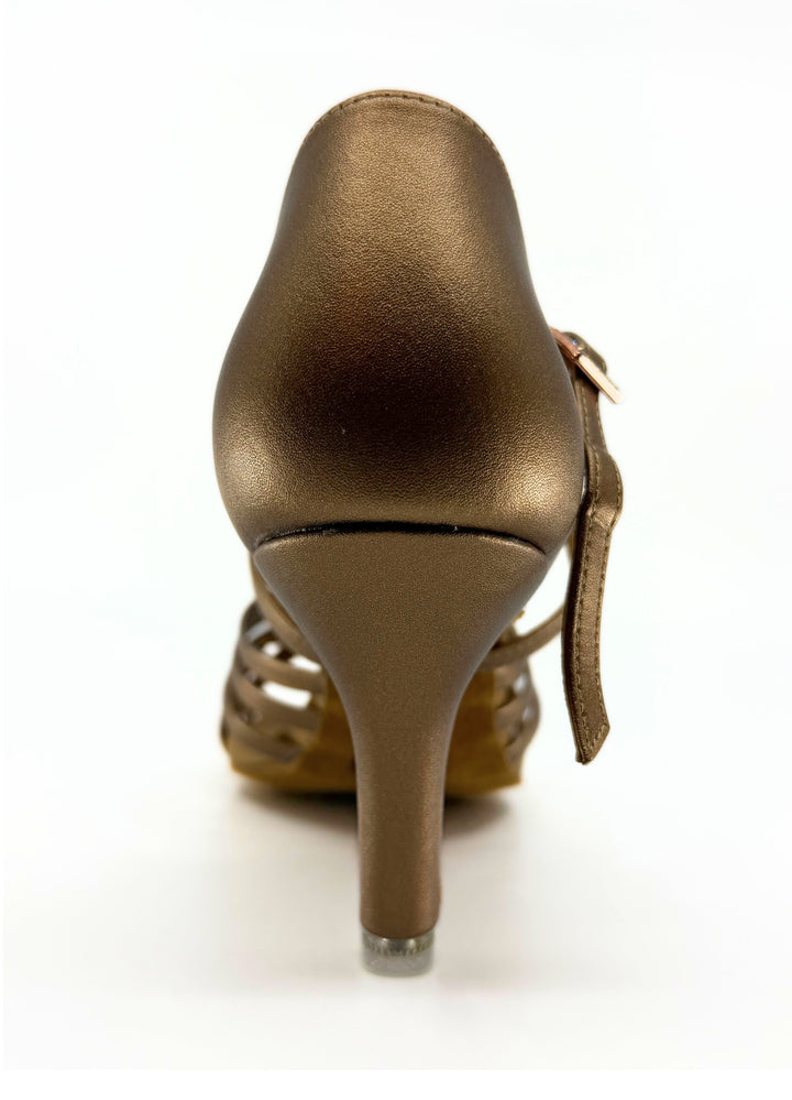 Premium Latin America latin dance sandal in bronze micro fibre and 3 inch stiletto heel 