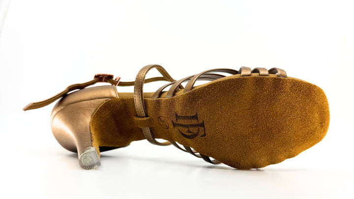 Premium Latin America latin dance sandal in bronze micro fibre and 3 inch stiletto heel 