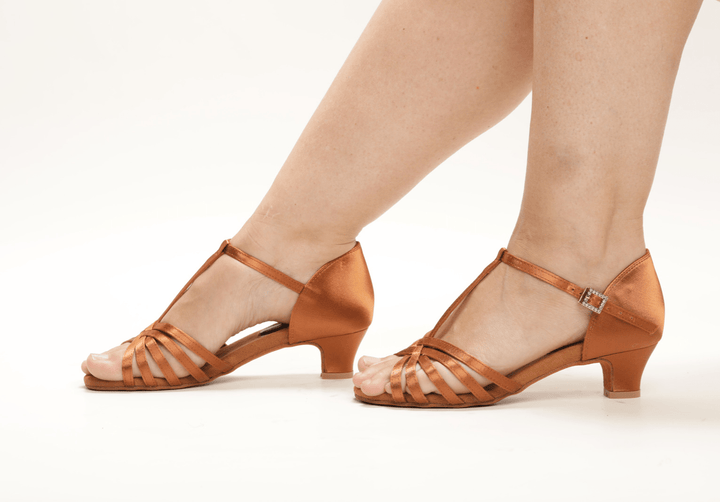 Girls Latin Dance Sandal With Junior heel In Dark Tan And Tbar Design