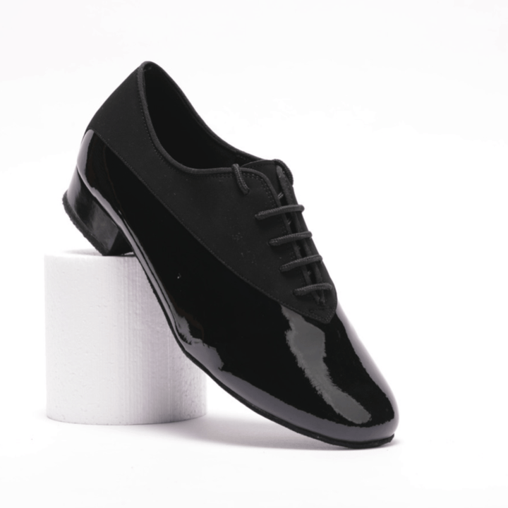 Premium men's high performance dance shoes in black patent and black nubuck