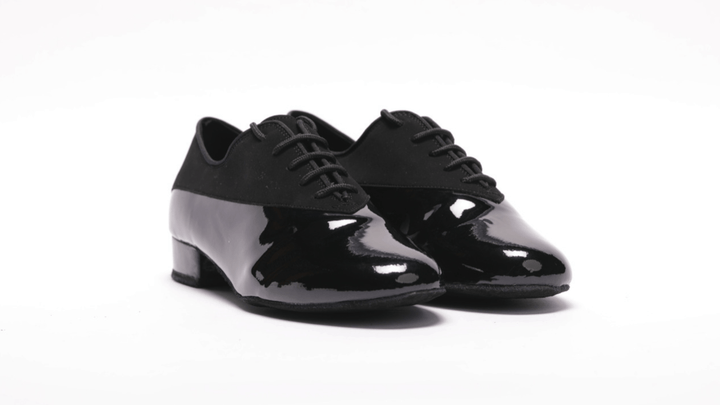 Premium men's high performance dance shoes in black patent and black nubuck