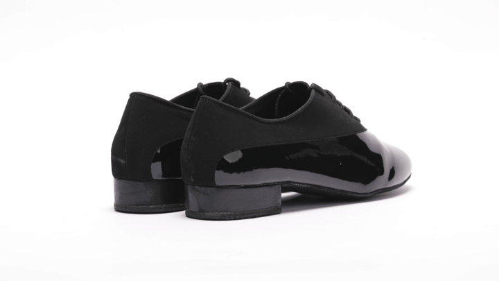 Premium men's high performance dance shoes in black patent and black nubuck