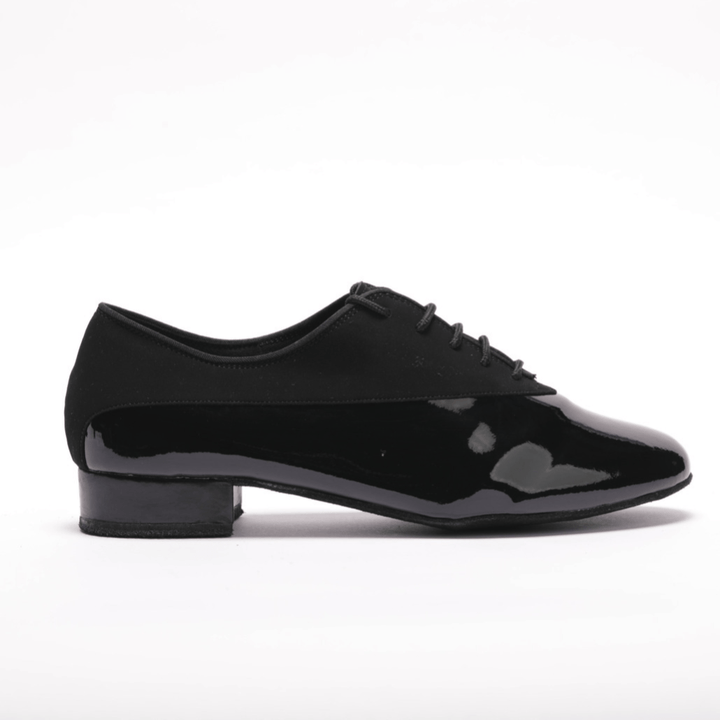 Premium men's high performance dance shoes in black patent and black nubuck