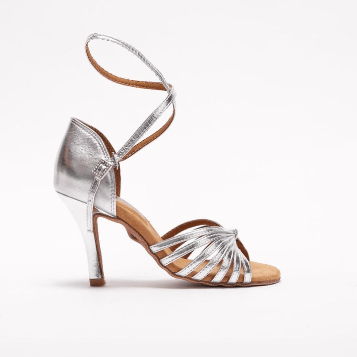 High Performance Latin Dance Sandal In Silver With 2 Ways Straps System In 3.5 Inch Stilettio