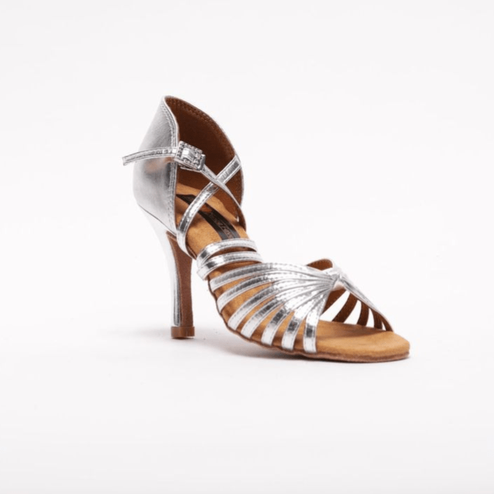 High Performance Latin Dance Sandal In Silver With 2 Ways Straps System In 3.5 Inch Stilettio