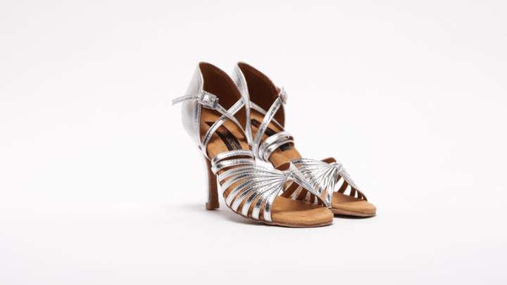 High Performance Latin Dance Sandal In Silver With 2 Ways Straps System In 3.5 Inch Stilettio