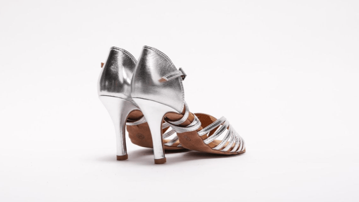 High Performance Latin Dance Sandal In Silver With 2 Ways Straps System In 3.5 Inch Stilettio