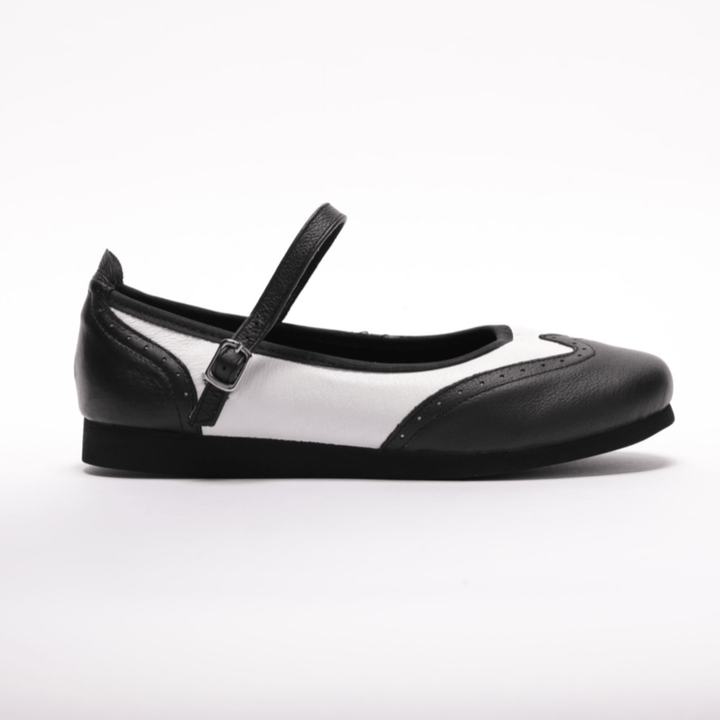 7820BW Ladies Classic Mary Jane Wingtip Black and White Leather Dance Shoe