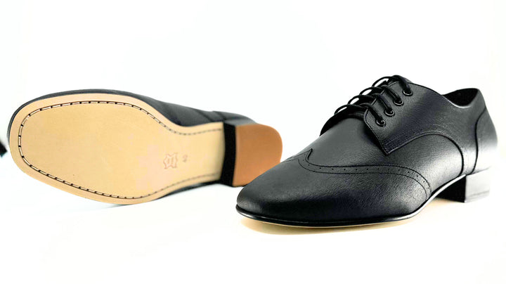 Men's premium black leather dance shoes with hard leather sole 