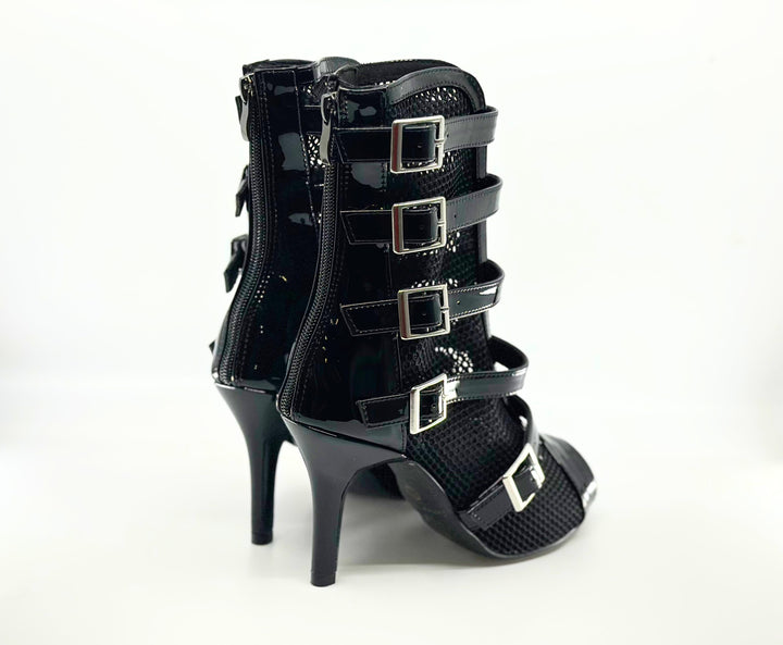 Premium Black Patent and Mesh Ladies Commercial Dance Boots In 3.3 Inch Stiletto Heel