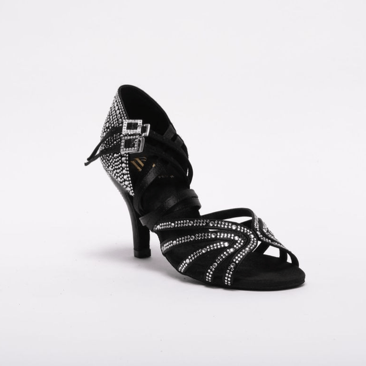 Premium black latin dance sandal with rhinestone in 3inch stiletto heel