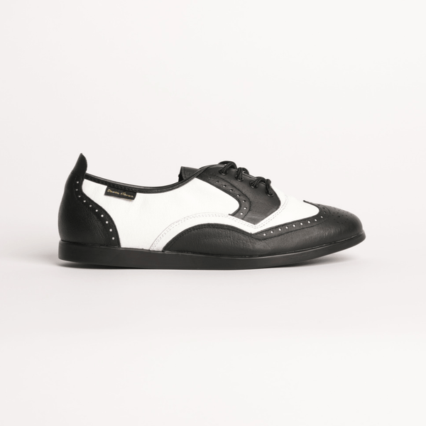 Premium Men's Brogue Wingtip Men's Dance Sneaker In Black And White Leather