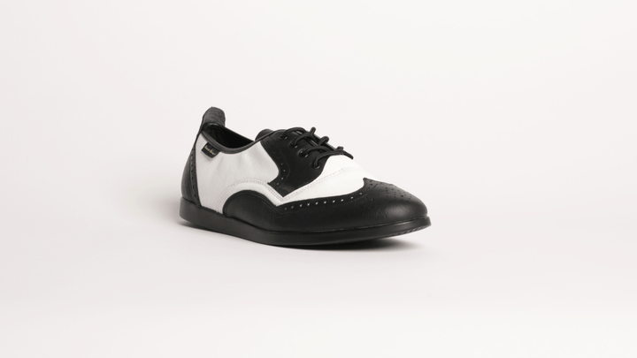 Premium Men's Brogue Wingtip Men's Dance Sneaker In Black And White Leather