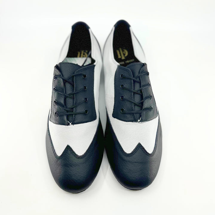 Premium men's split sole high performance dance shoes in black and white leather 