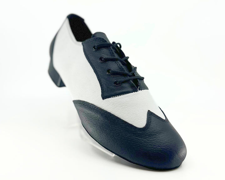 Premium men's split sole high performance dance shoes in black and white leather 