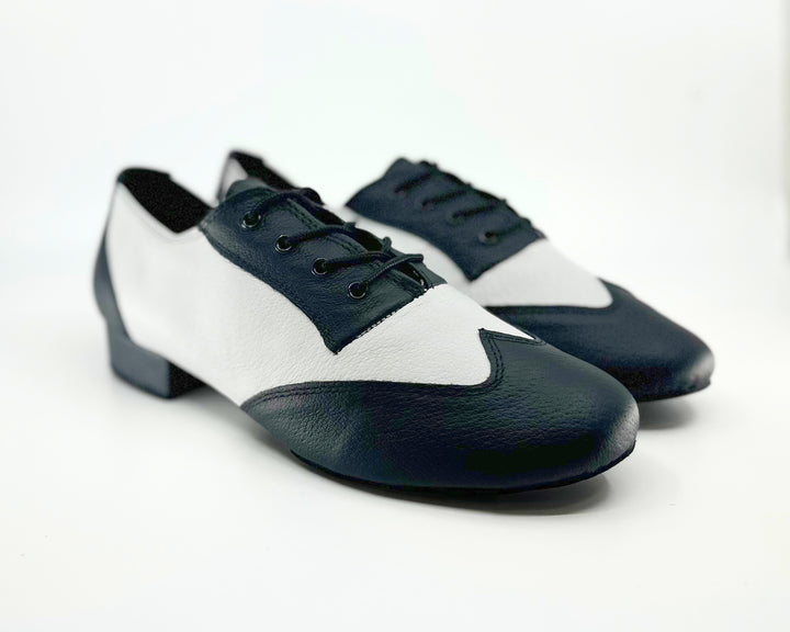 Premium men's split sole high performance dance shoes in black and white leather 