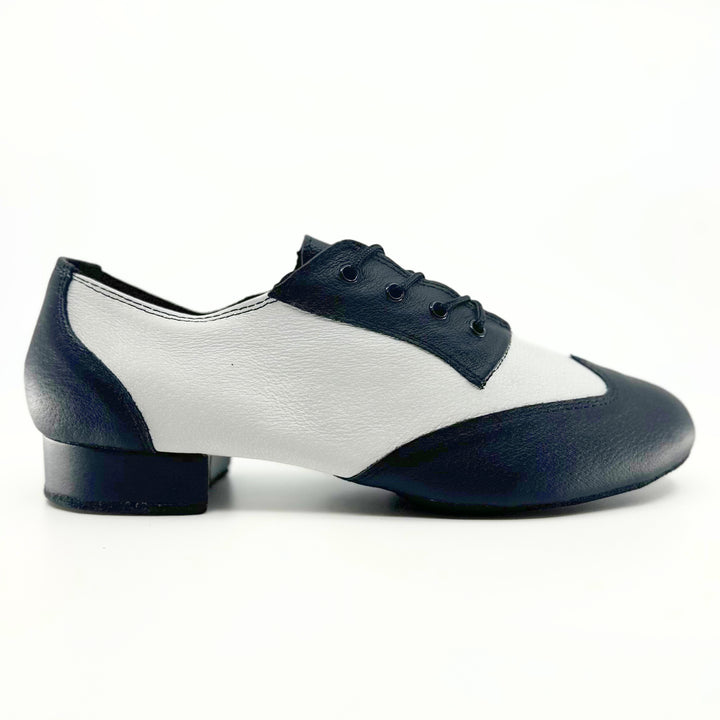 Premium men's split sole high performance dance shoes in black and white leather 