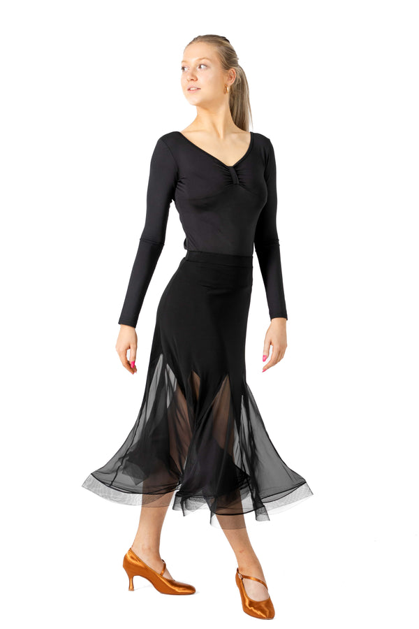 Premium Ladies Long Black Practice Ballroom Dance Skirt
