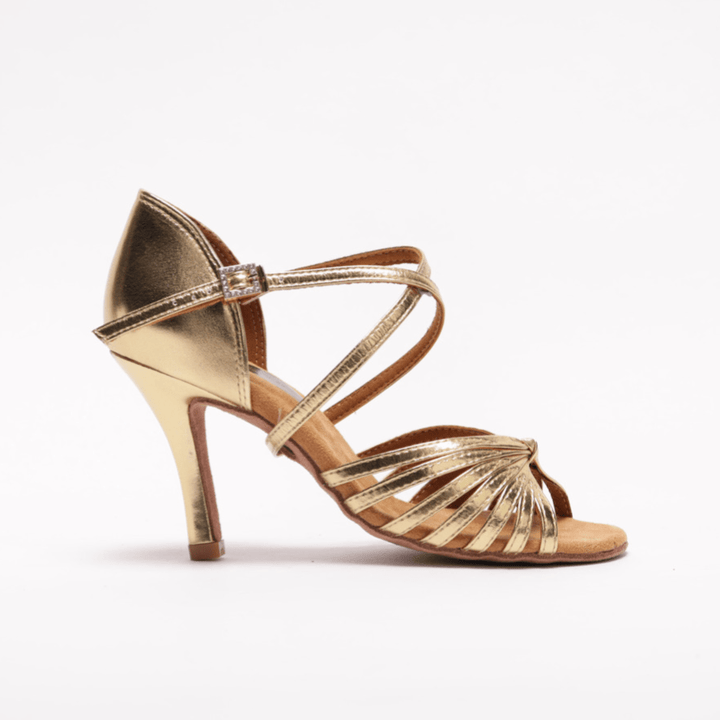 High Performance Latin Dance Sandal In Gold With 2 Ways Straps System In 3 Inch Stiletto Heel