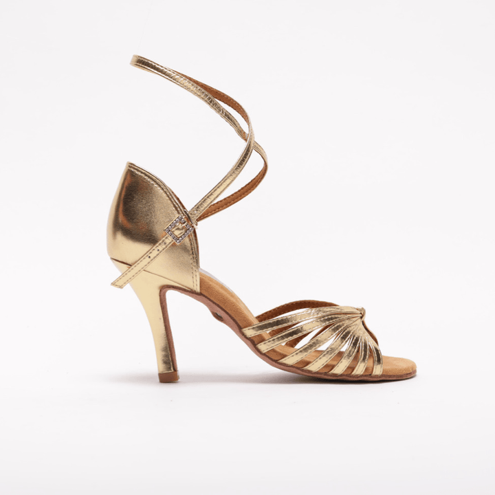 High Performance Latin Dance Sandal In Gold With 2 Ways Straps System In 3 Inch Stiletto Heel