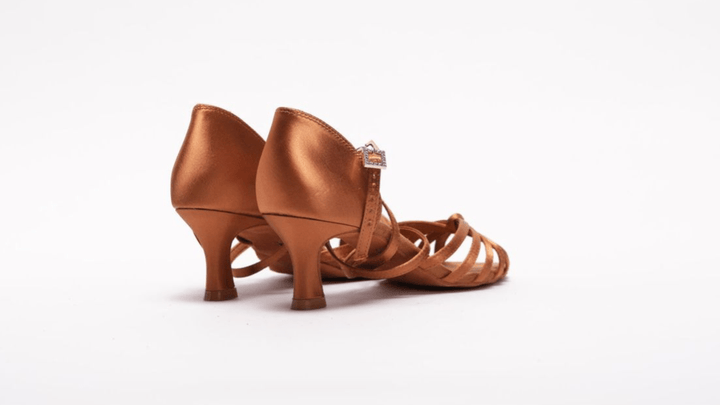 Premium Ladies Latin Dance Sandal In Dark Tan with 2.25 Inch Flared Heel