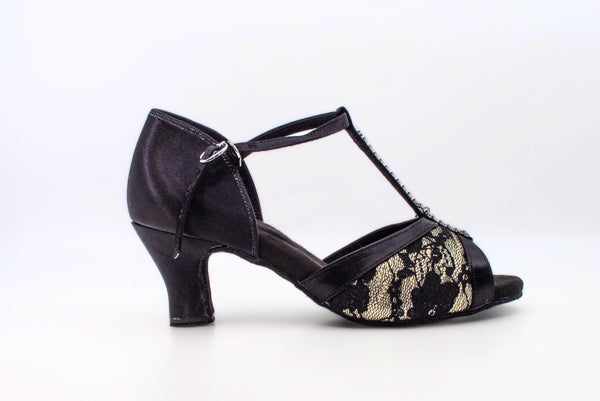 Premium Latin Dance Sandal With Diamanté Tbar Design In 2.25 Inch Spanish Heel