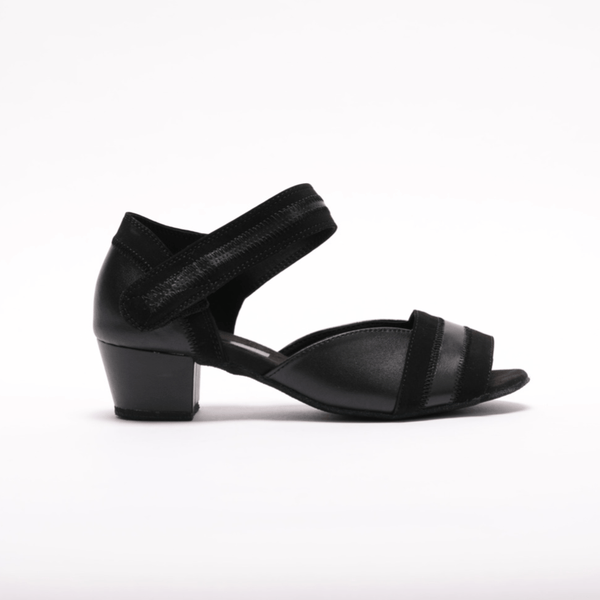 Premium Black Leather Velcro Cuban Heel Dance Sansdal