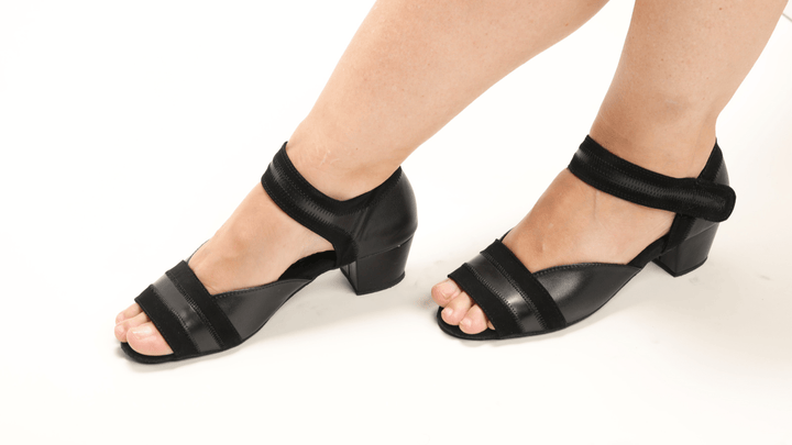 Premium Black Leather Velcro Cuban Heel Dance Sansdal