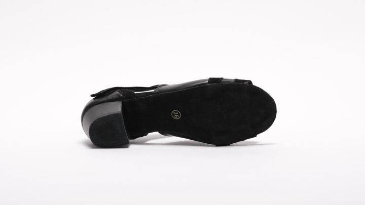 Premium Black Leather Velcro Cuban Heel Dance Sansdal