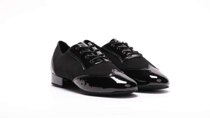 Premium men's spilt sole high performance dance shoes in black patent and nubuck