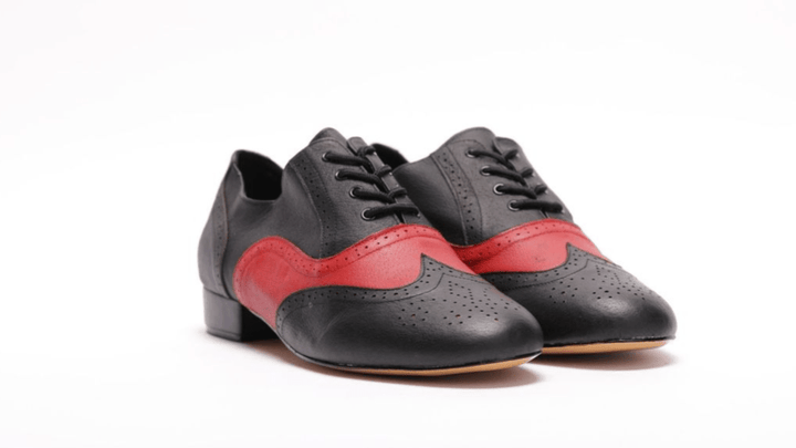 Premium men's brogue wingtip leather sole dance shoes in black and red leather