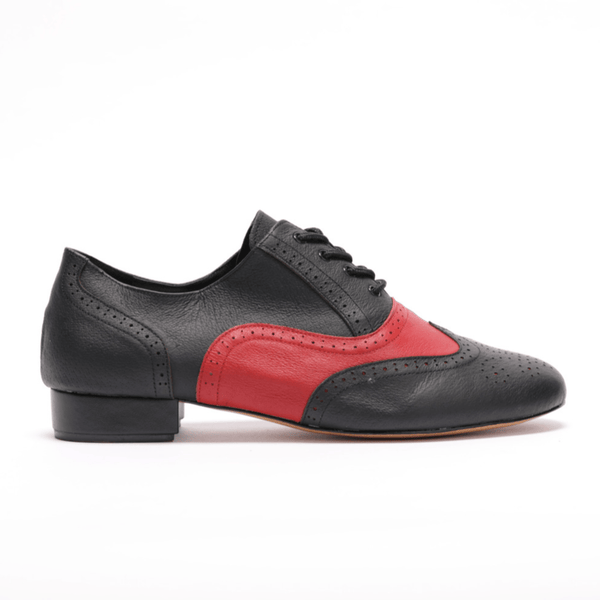 Premium men's brogue wingtip leather sole dance shoes in black and red leather