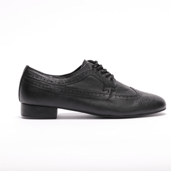 Premium men's brogue wingtip dance shoes in black leather with resin sole 