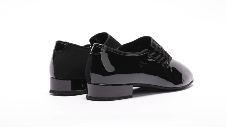 Premium men's high performance dance sport ballroom shoes with black patent and nubuck