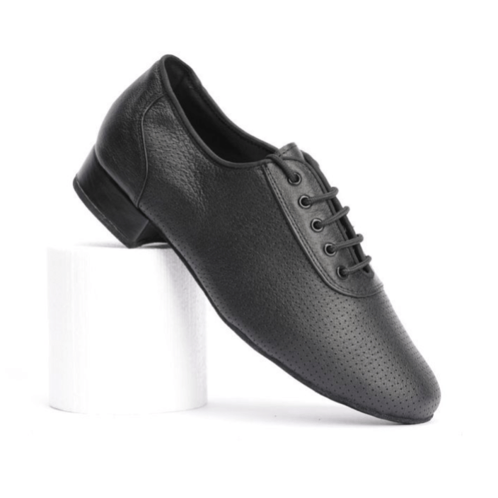 Premium men's perforated practice dance shoes in black leather