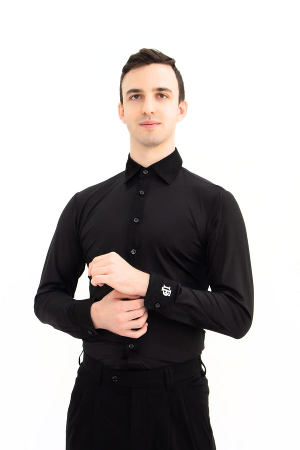 Premium Men's Ballroom Practice Long Sleeve Shirt In Black 